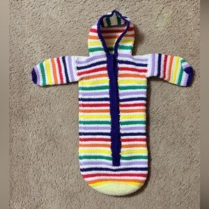 “Handmade Crochet Rainbow Baby Bunting Sleep Sack Hooded Newborn”